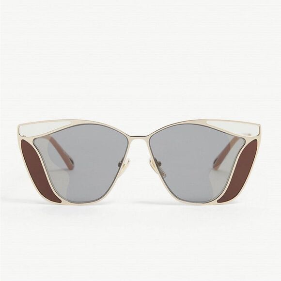 NWT Chloe Women's Sunglasses Gold Cat Eye Frame Dark Brown CH0049S-30011235003 - Picture 1 of 8